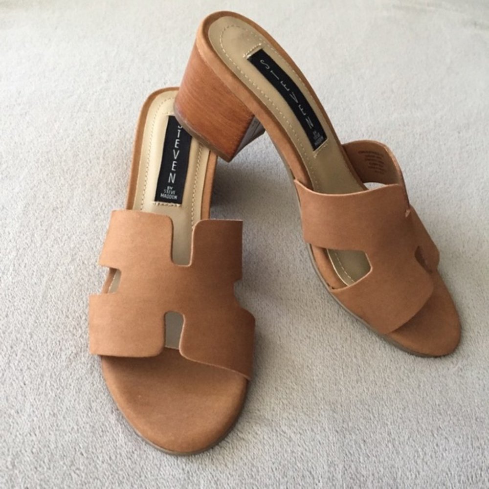 STEVE MADDEN Foreva Slide Sandal Camel Tan Suede